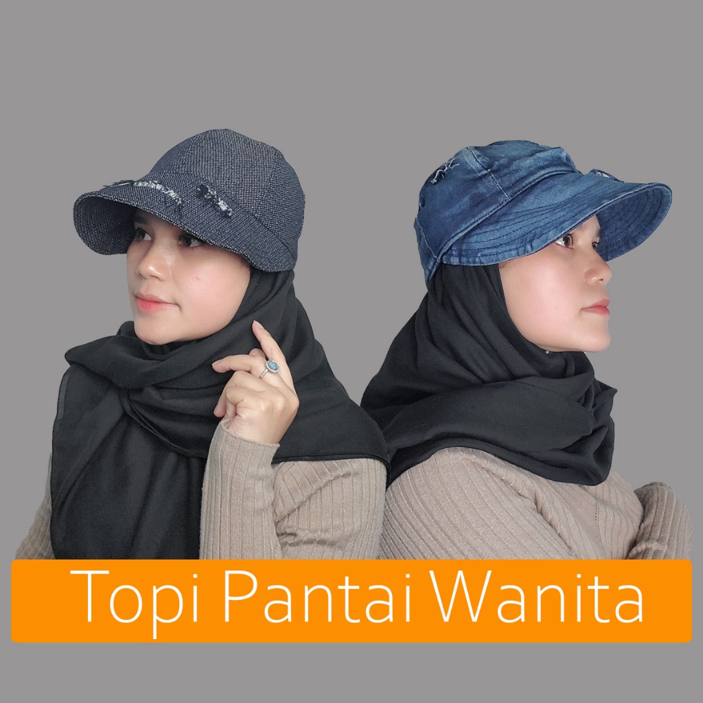 Topi Wanita Fashion  Topi Pantai  Topi Wanita  Topi Hijab  Ripped Denim