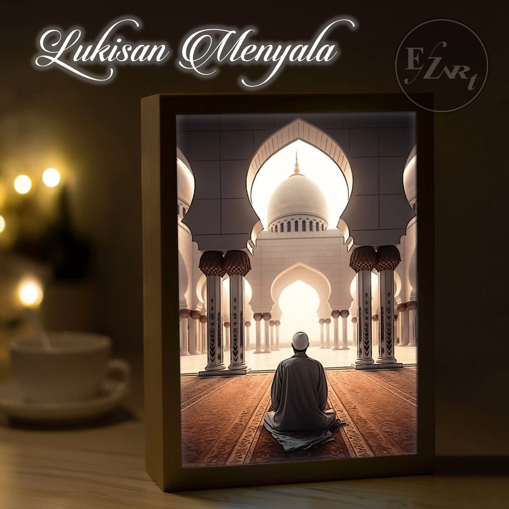 Light Painting Edisi Islami Lafadz Allah Muhammad Kabah Mekah Muslim Bingkai Lampu Menyala Pigura Pa
