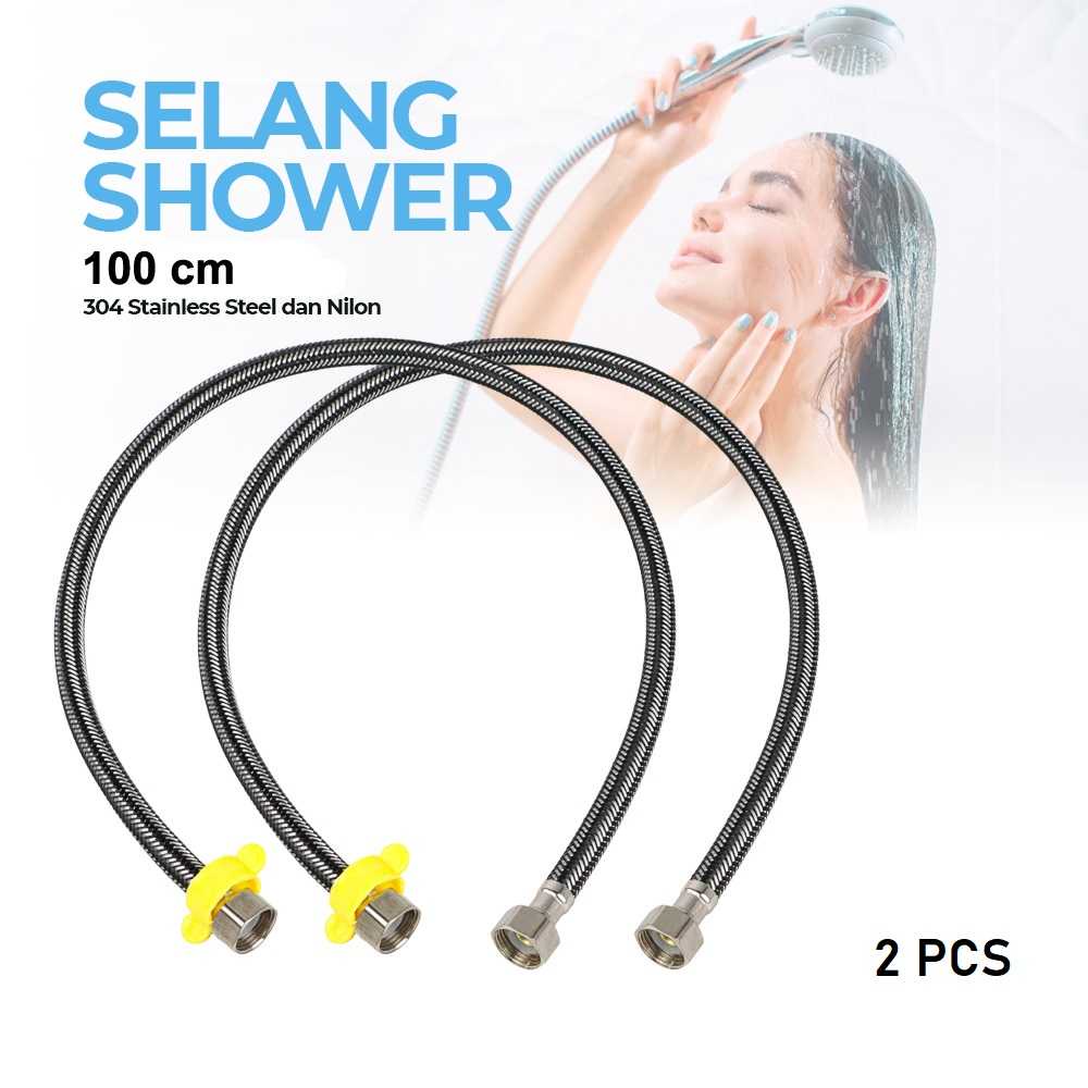 COD 2 Selang Kran Air Shower Kloset Toilet Duduk Kamar Mandi Hitam Fleksibel Jumbo Stainless Panjang