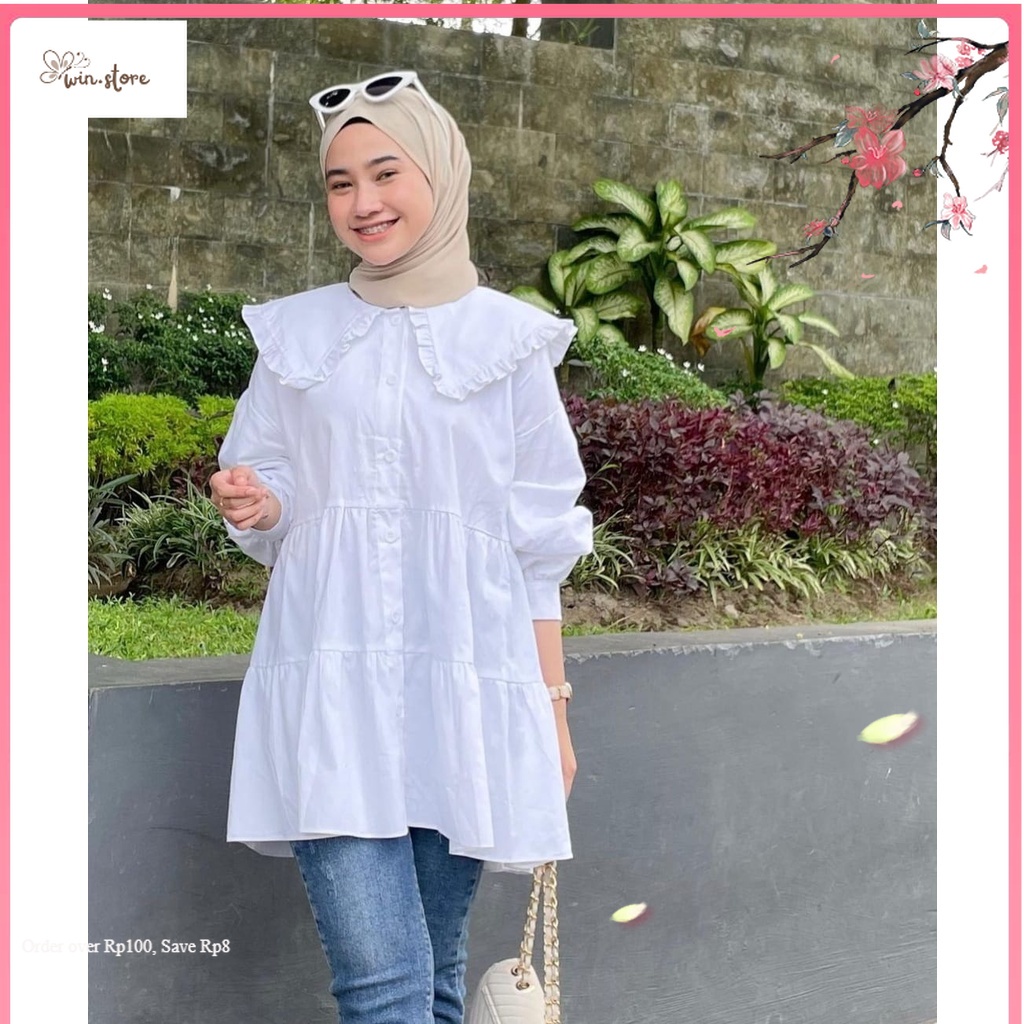 Kemeja Blouse Terbaru / Grecia Tunik Baju Muslim Wanita Terkini Atasan Putih Kemeja  Korean Style OO