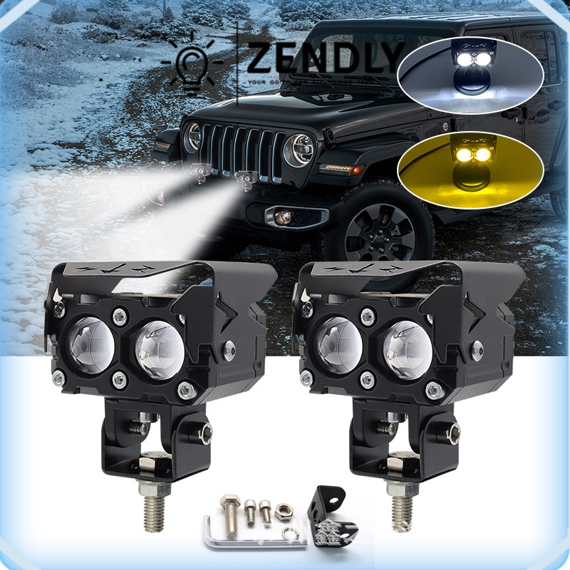 ZENDLY Led Mini Driving Light Dual Color  Beam White Yellow 1/2 Lens Led Driving Light For Motorcycl