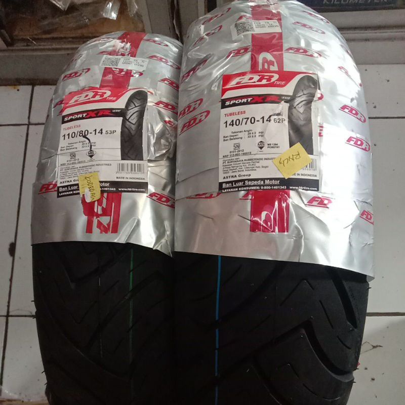 Paket 140/70-14 & 110/80-14 Sepasang Ban Luar Set FDR Sport XR/Evo Tubles Aerox 155 Ban Depan Belaka