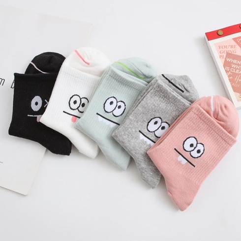 DSM Kaos Kaki Panjang Pria Wanita 6902 Kaoskaki Motif Emoji Kaus Kaki Model Monster Mata Garis Kartun Lucu Kaus Kaki Unisex Dewasa Mid Socks Fashion Style