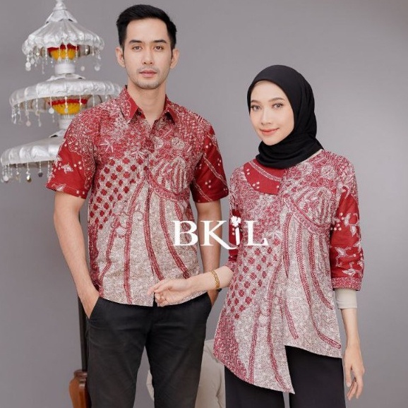 Maura Couple - Sania Ruffle Batik Couple Jlamprang Merah Maroon Emily Batik