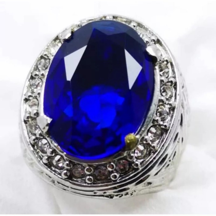 ( COD ) Batu cincin pria blue saphire full cutting - ring silver
