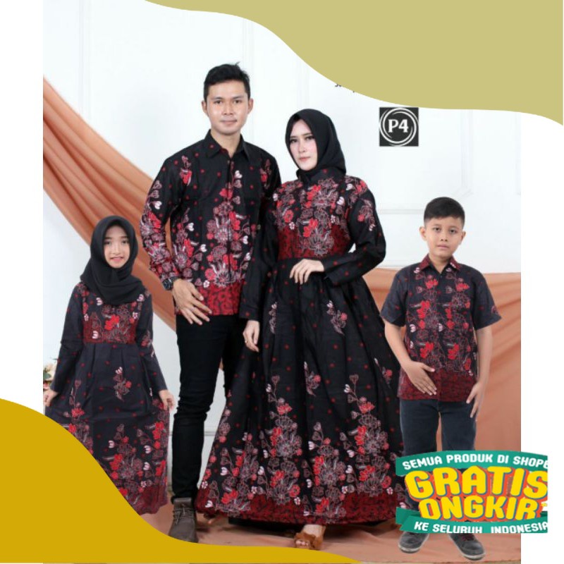 Batik couple keluarga modern terbaru set couple batik keluarga gamis jumbo motif sakura merah termur