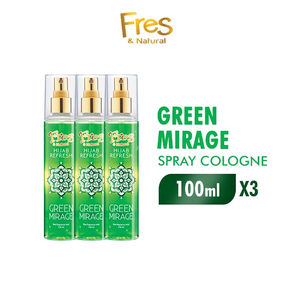 Fres & Natural Spray Cologne Hijab Refresh Green Mirage Botol 100 ml x3