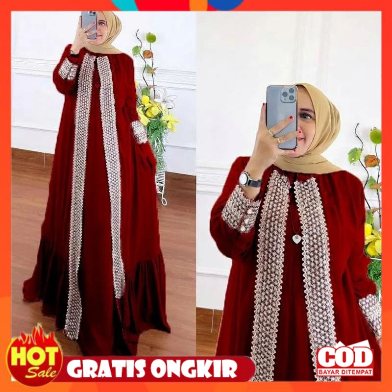 KAIN ADEM HALUS TEBAL / Gamis Ceruty Baby Doll Aksen Renda / Zanira Maxy Dress / Gamis Jumbo M L XL 