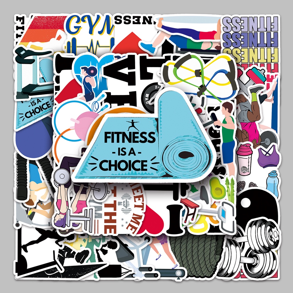 

50 stiker grafiti fitnes Kartun olahraga stiker DIY skateboard Stiker grafiti tahan air