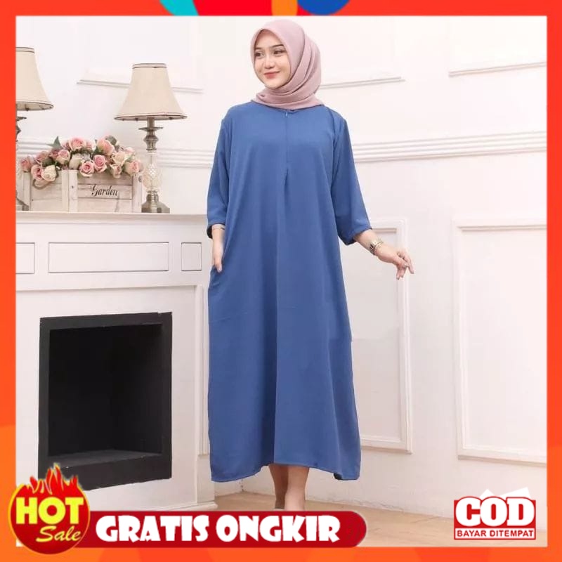 KAIN ADEM HALUS TEBAL / Daster Gamis Polos Kekinian Lengan 3/4 Panjang Semata Kaki Busui Jumbo LD 12