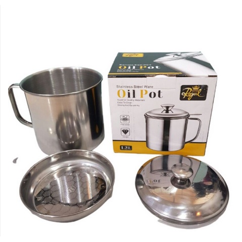 OIL POT STAINLESS 1,2 LITER MUG SARINGAN MINYAK DENGAN TUTUP