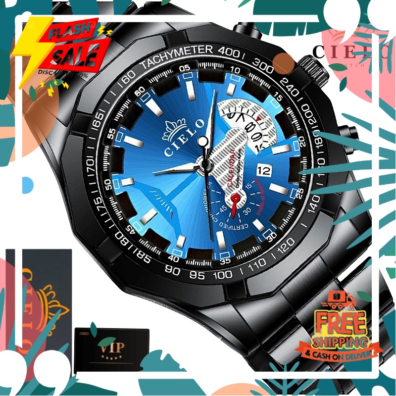 11.11 SALE JAM TANGAN KADO PACAR /CIELO Merek Fashion Jam Tangan Pria Panggil Besar Tali Baja Anti A