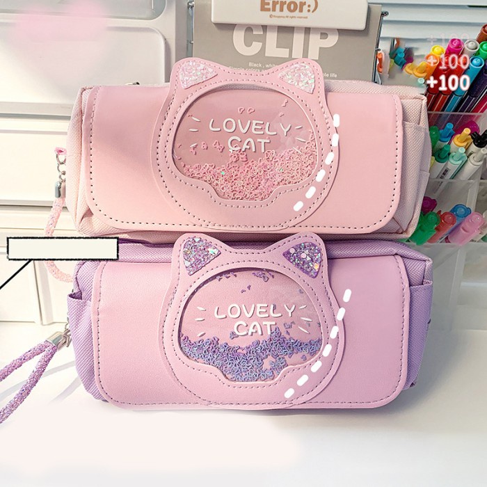 

Korea style big pencil box organizer bag kotak pensil besar lucu cute - Pink Lovely Cat