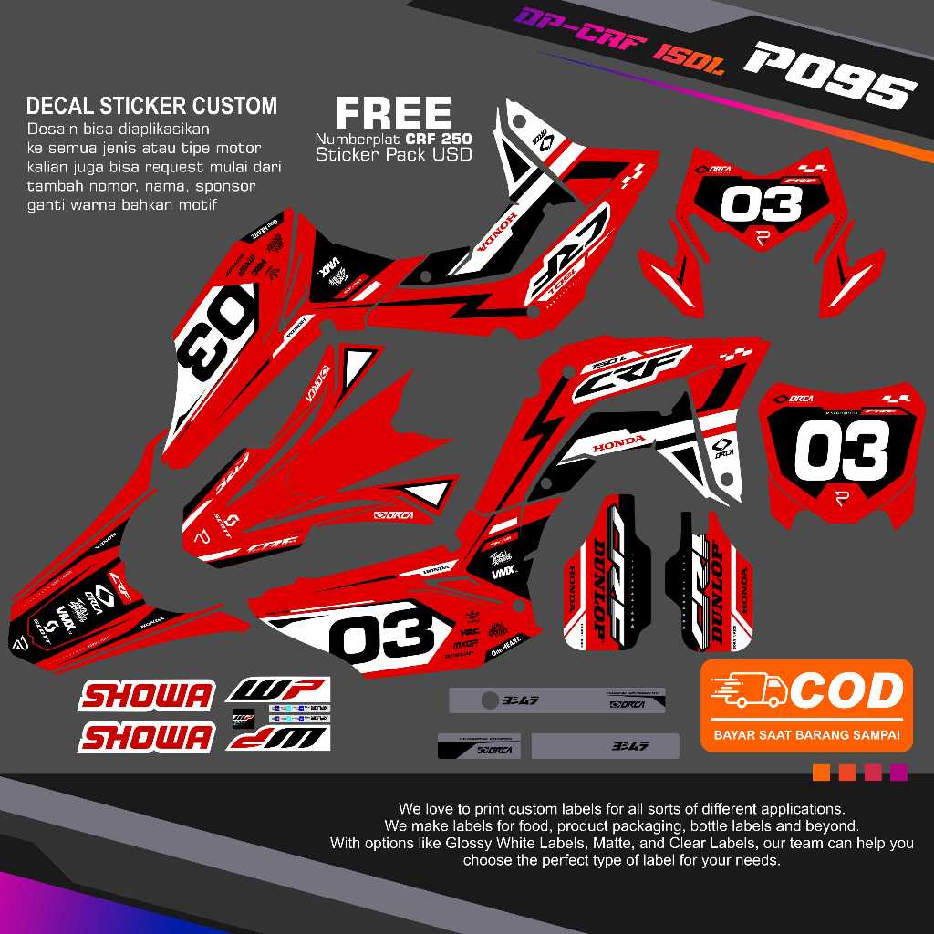 Sticker Crf Decal Honda Crf 150L Decal Crf Full Body Dekal Crf Supermoto Racing Enduro 2018 2019 202