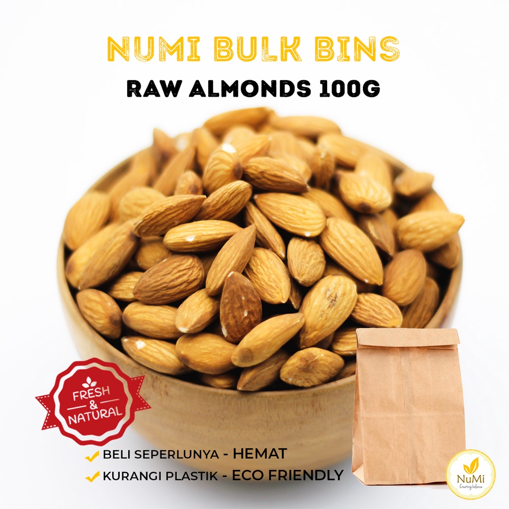 

100G RAW ALMONDS Kacang Almond Mentah BULK BIN - NUMI