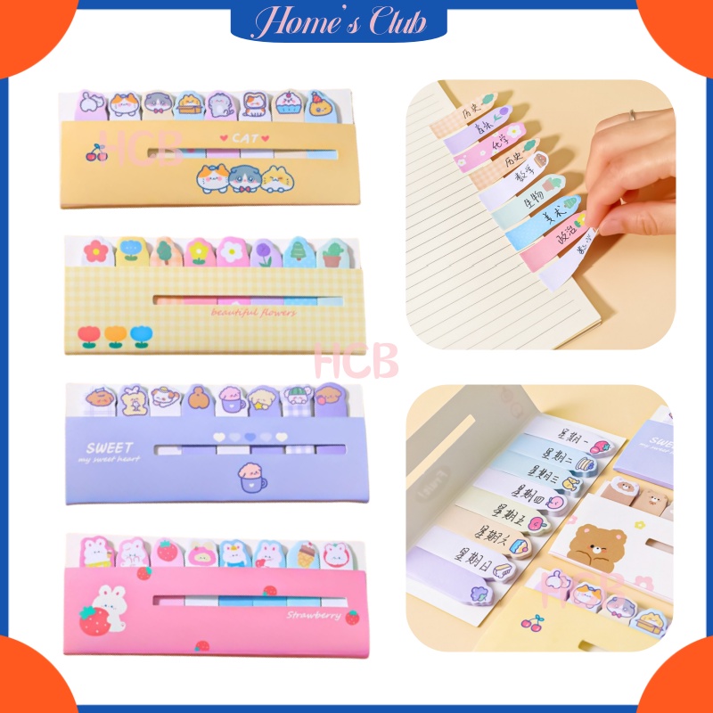 

HCB Sticky Notes Karakter 8In1 / Tempelan Kertas Catatan 120 Lembar / Stick Marker / Pembatas Buku Karakter Hewan Lucu