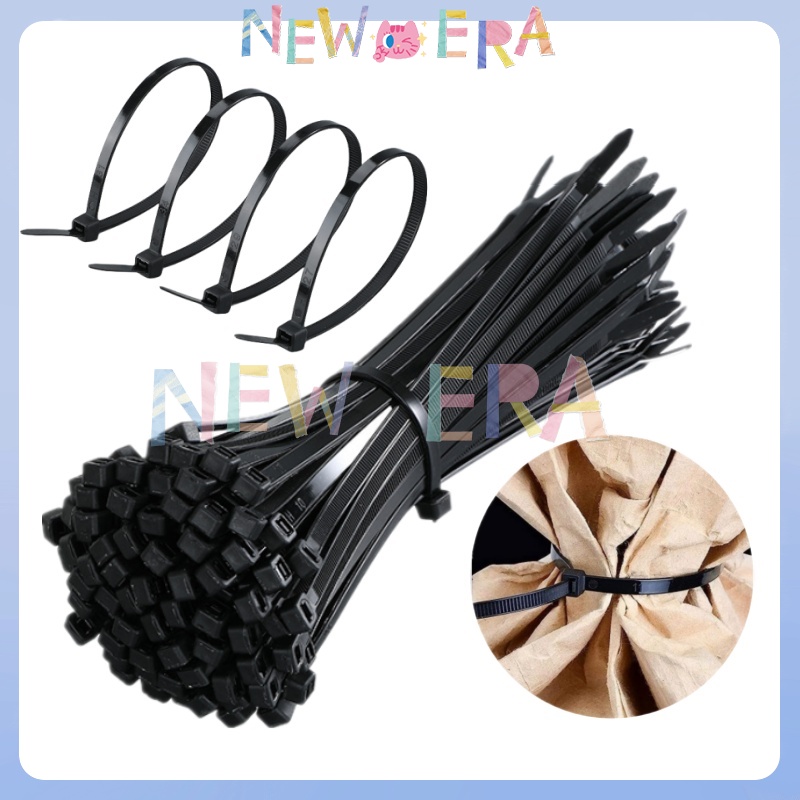 

NewEra Cable Ties Black Tali Serut Pengikat Plastik 100mm 200mm 300mm Hitam Plastik Kabel Nilon Dasi Harness Bundling Plastik