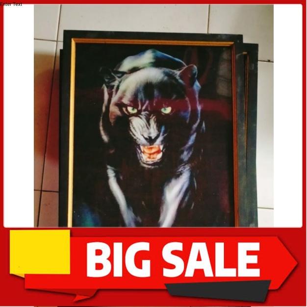 lukisan cetak macan kumbang hitam plus bingkai ukuran 65×45