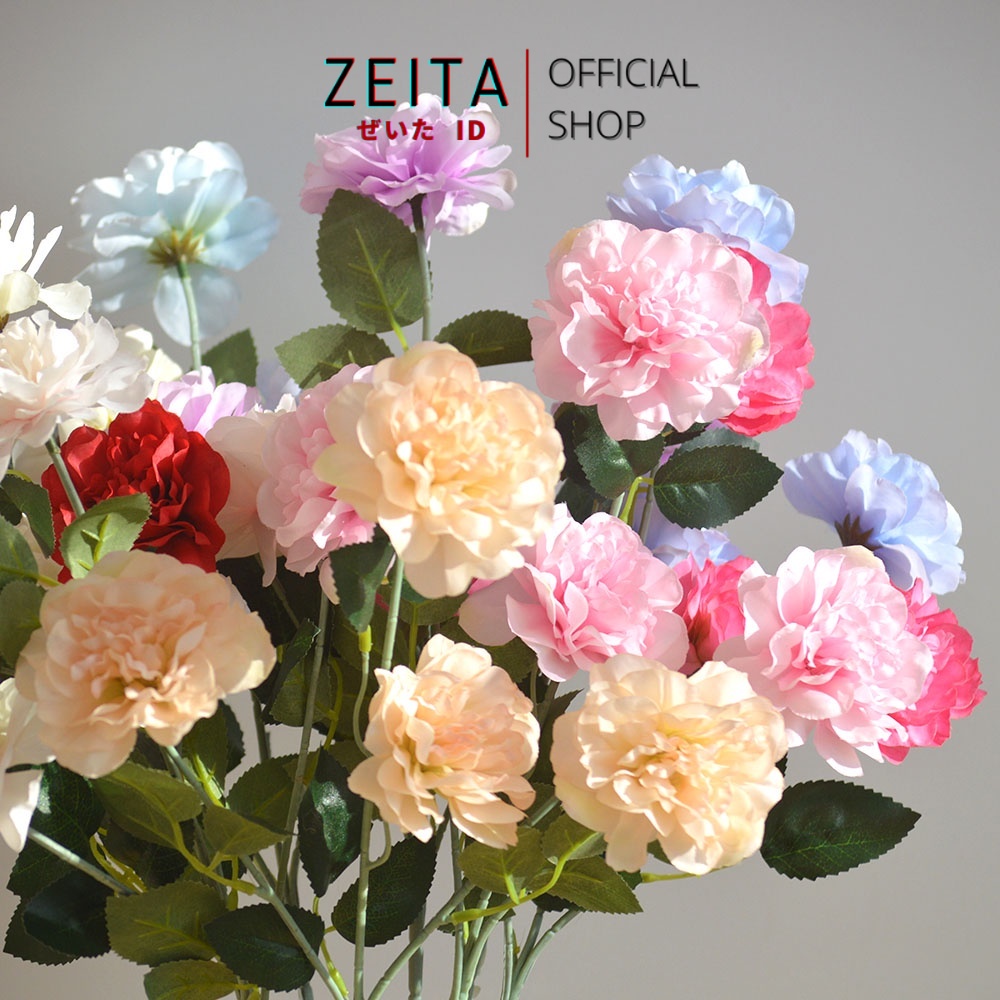 Zeita - YONPAT 60cm Artificial Bunga Mawar 3 Cabang 4 Kuntum Bunga Palsu Plastik Buatan Imitasi Hias
