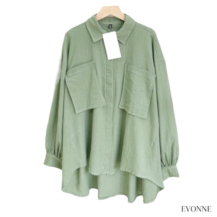 EVONNE Atasan Baju Wanita Kemeja Gea Rayon Jumbo E-165 - SageGreen