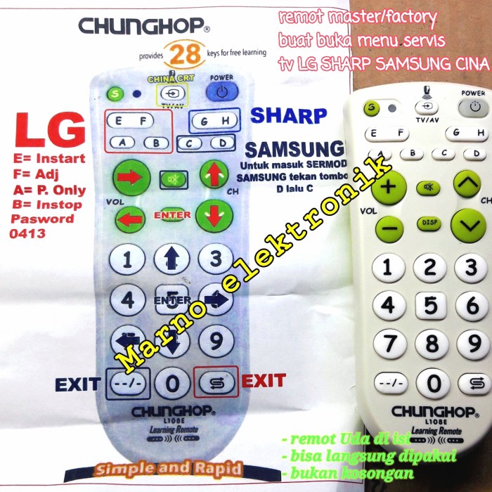REMOT MASTER REMOT SAKTI FACTORY SERMODE BUKA MENU SERVIS REMOT PINTAR