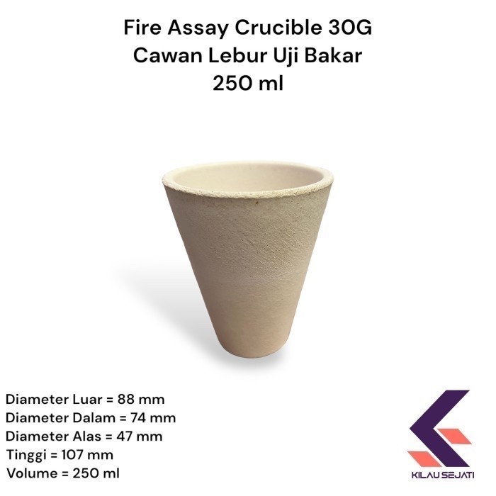 Fire Assay Crucible 30G / Cawan Lebur Uji Emas & Logam Mulia 250 ml