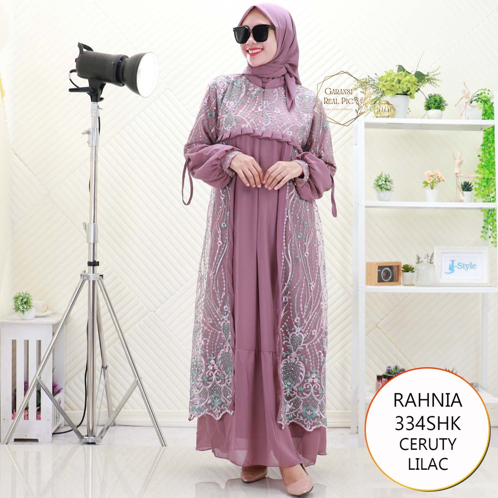Rahnia Gamis Ceruty Tile Bordir Mewah Busui Friendly