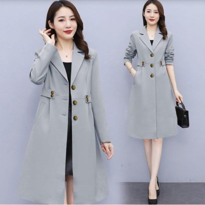 Toko88id - Coat Wanita Korea Outwear Polos Size L Anessa - Abu-abu