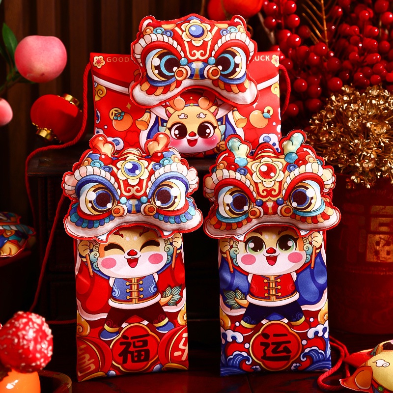 

(Nova) Dompet 3D Angpao Imlek Naga 2024 Bunyi Tas Angpau Anak Murah Barongsai Ornamen Imlek Harga Grosir Termurah