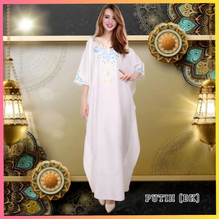 gamis jumbo bigsize lebaran wanita abaya kaftan dress muslim putih bk