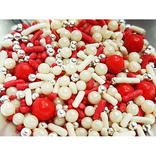 

SS9 - BEST PRODUK - 500G SPRINKLE RED WHITE SILVER ELEGANT MUTIARA BINTANG PEARL SUGAR KUE