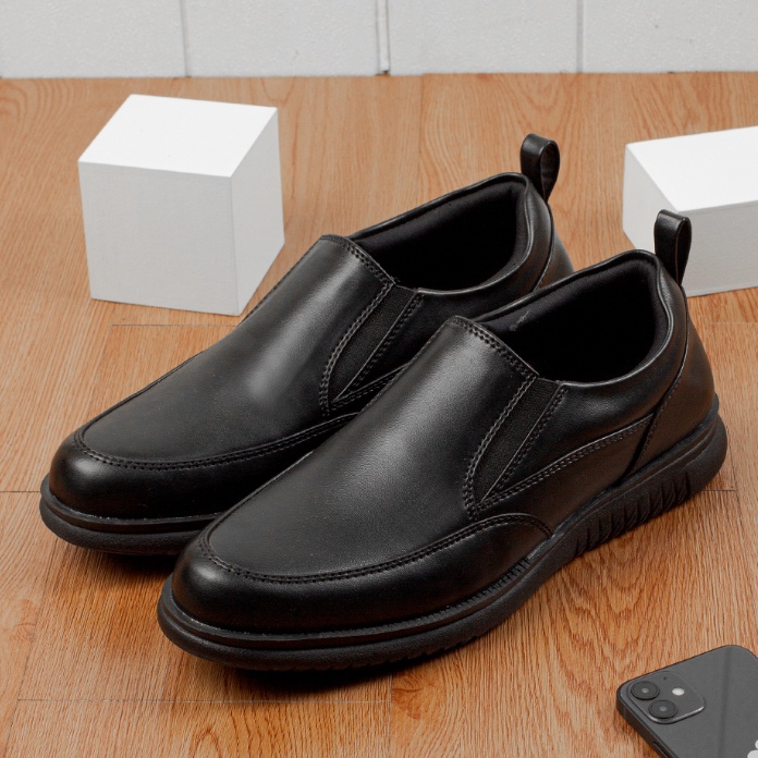 SMITH FULL BLACK - Sepatu Pantofel Pria Formal Shoes Slip On Pantopel Oxford Kerja Kantor ARF Origin