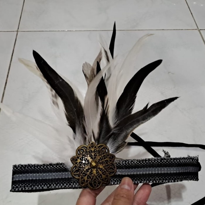 topi adat papua bulu anak / topi tari bulu anak / topi tari dayak anak - Cokelat