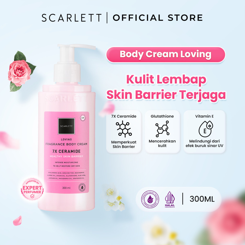 Scarlett Skincare Whitening Loving Fragrance Body Cream Pelembab Kulit dengan 7X Ceramide untuk Menc
