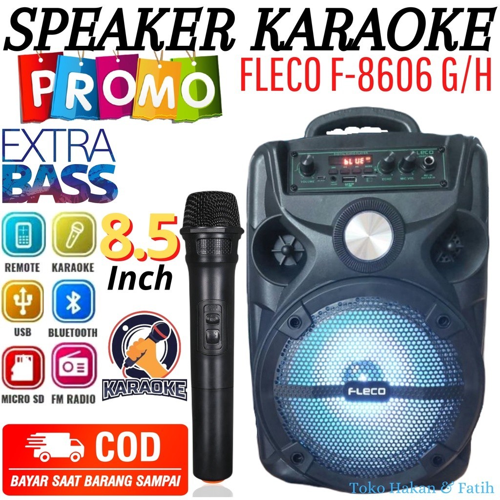 Cod SPEAKER KARAOKE FLECO F-8606G / 8606H - SPEAKER BLUETOOTH BONUS MIC WIRELESS FLECO F 8606 G mini