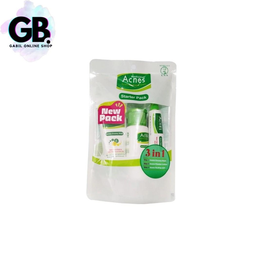 Acnes Starter Pack - Creamy Wash + Powder Lotion + Sealing Jell Paket Perawatan Wajah Berjerawat