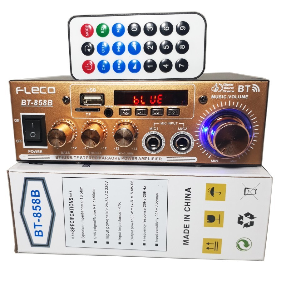 Fleco Ampli Mini BT-858B Power Amplifier Bluetooth Stereo Karaoke