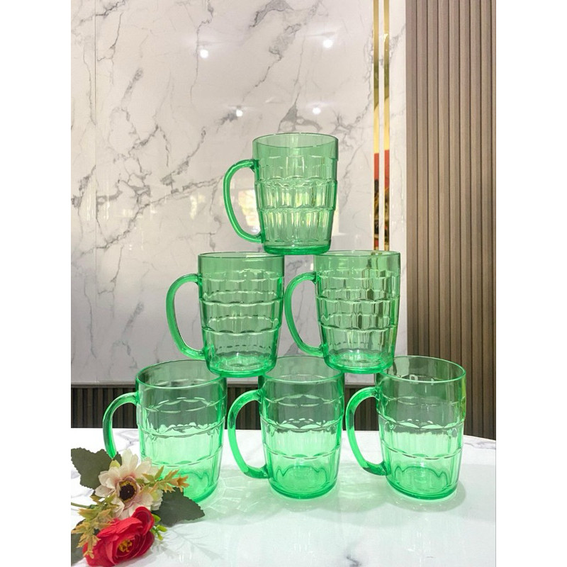 GELAS PLASTIK MONICA 600ML HIJAU MERK GOLDEN STAR BAHAN TEBAL /GELAS MUG / GELAS KOPI TEH JUICE MINU