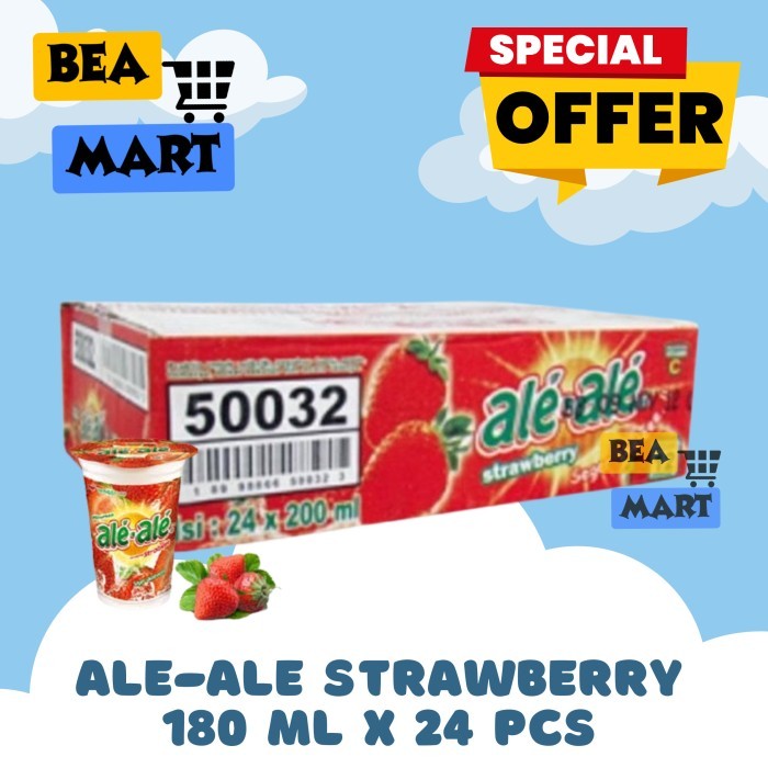 

Minuman ALE ALE Rasa STRAWBERRY 180ml x 24 Pcs | Jus Stoberi Cup 1 Dus Karton