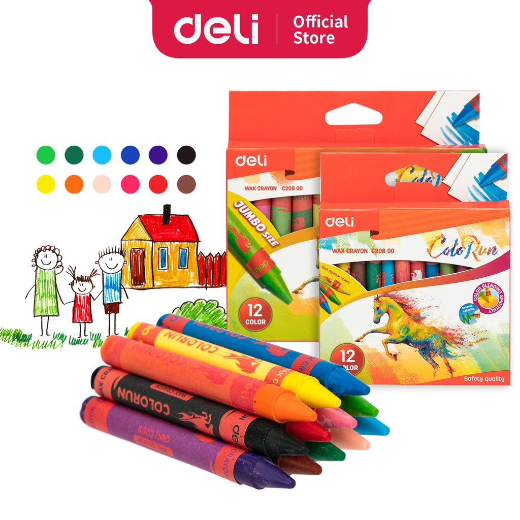 

Deli Crayon Krayon Lilin 12 Warna Label Melingkar, Tangan Anti Kotor EC20800