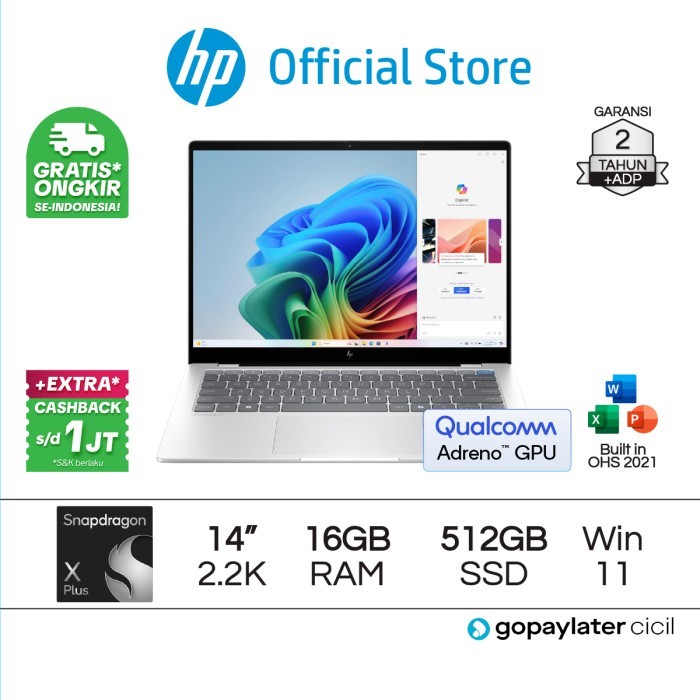 Laptop HP OmniBook X Snapdragon Plus Qualcomm 16GB RAM 512GB W11 Home