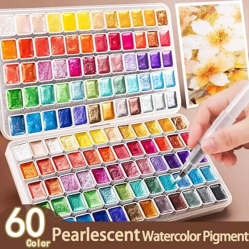 

60/24/20/12 Colors Pearlescent Watercolor Pigment Set Manicure Metallic Glitter Paints For Art Drawing Nail Kids School Suplies