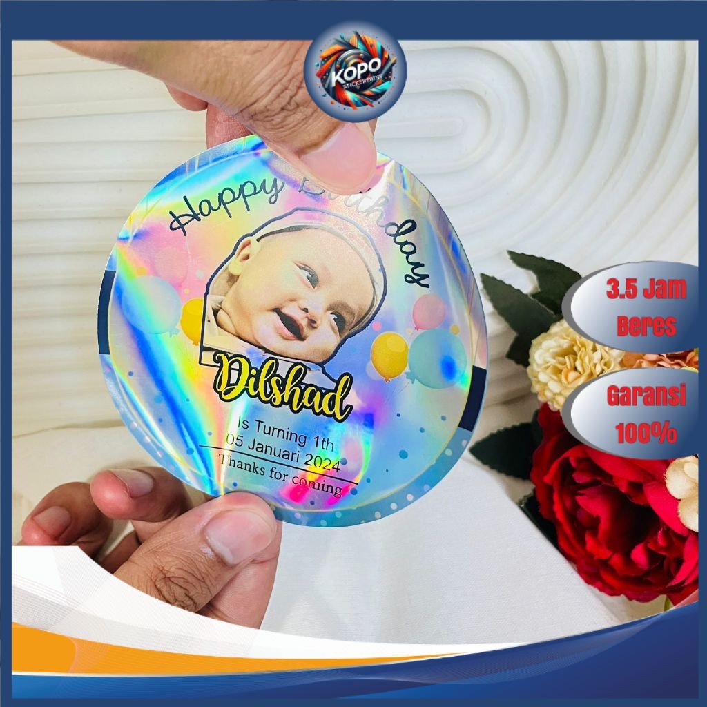 

KOPO 5-8 Stiker Hologram Ulang Tahun Anak Sticker Label Undangan Happy Birthday Uk.Sedang