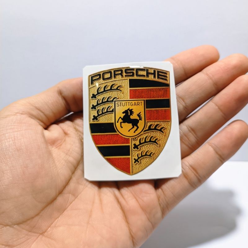 Porsche emblem sticker timbul resin lentur