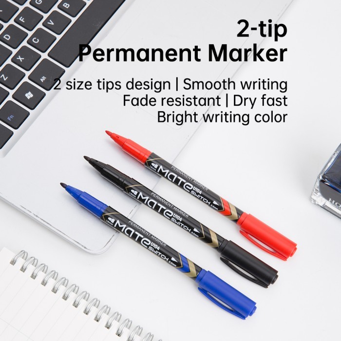 

Deli Spidol Permanen Dual Tip 0.5mm / 1.0mm Tidak Beracun EU104X0 - Biru, 12 pcs