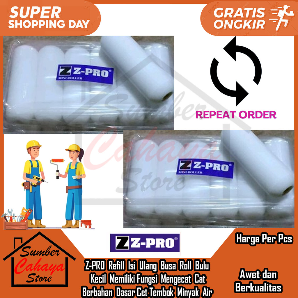 Z-PRO 110mm 11 cm 4" Refill Isi Ulang Busa Roll Bulu Kecil Isi Rol Cat Dasar Minyak Air pengecatan K