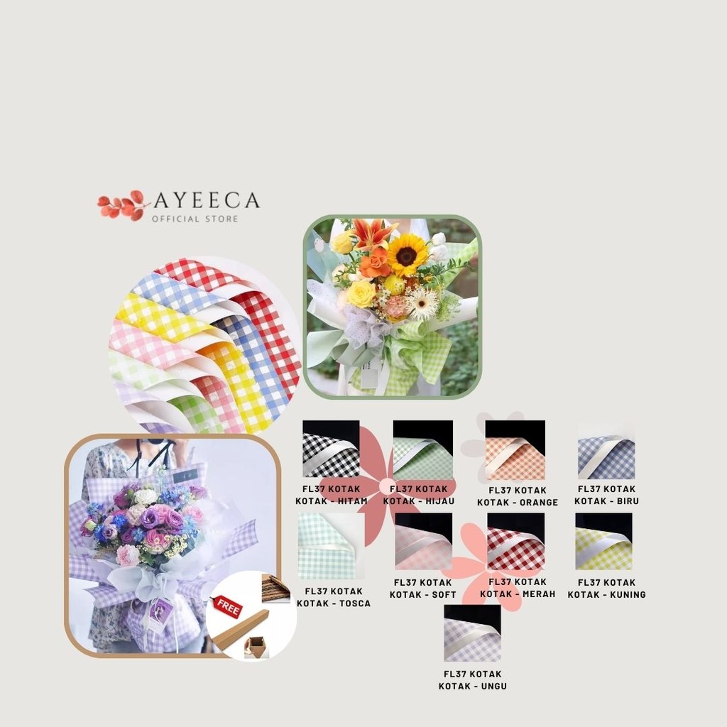

AYEECA - FL37 KOTAK KOTAK Kertas Bunga Paper Buket Motif Summer Plaid Kotak Kado Florist Cellophane