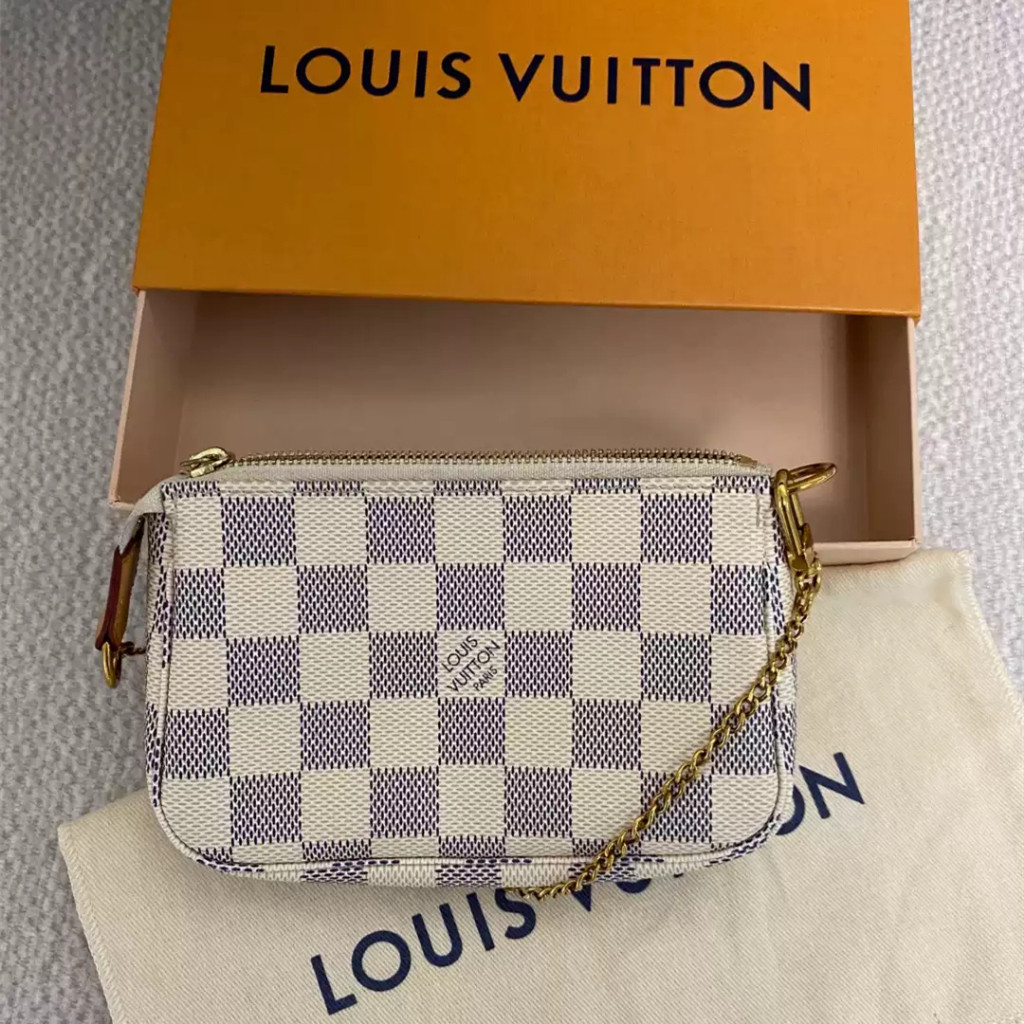 【bekas asli】（N58010 ） Louis Vuitton MINI POCHETTE AKSESORIS tas rantai kotak-kotak/tas mahjong/tas k