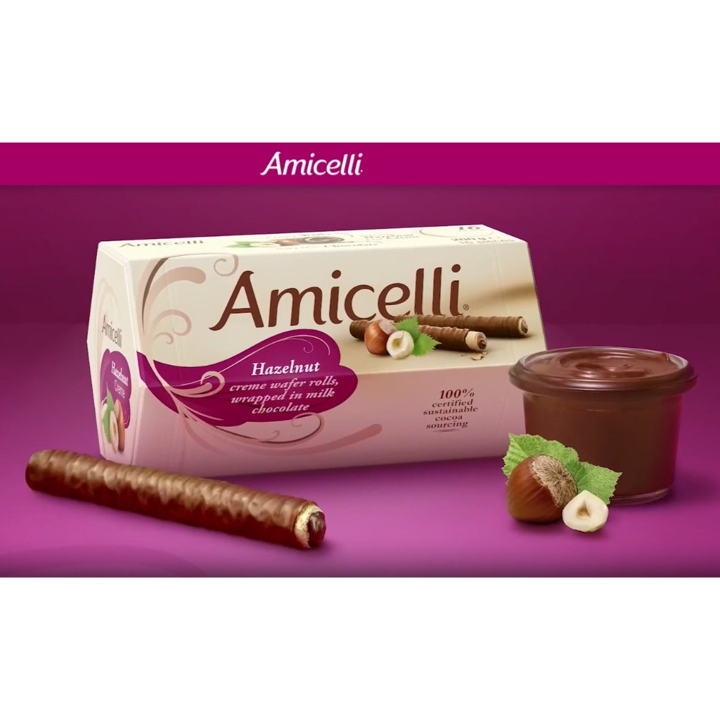 

AMICELLI Chocolate Hazelnut Wafer Rolls 150gram isi 12pcs asal Eropa