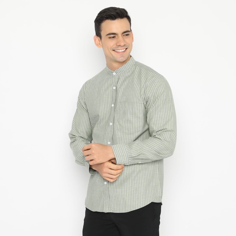 Code Male Kemeja Pria Shanghai Garis Oxford Panjang Hijau